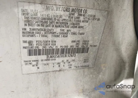 2012 Lincoln Mkt Ecoboost from USA, damaged, VIN 2LMHJ5ATXCBL52673